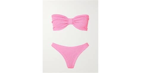 Hunza G Tina Twist Front Seersucker Bandeau Bikini In Pink Lyst