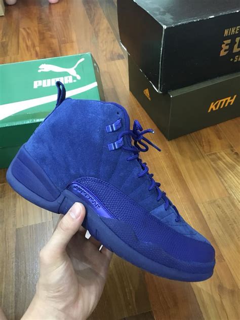 Nike Air Jordan 12 Blue Suede Mens Fashion Footwear Sneakers On