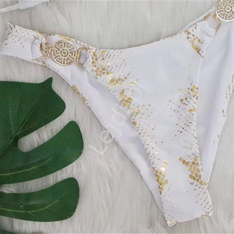 Bikini damskie ze złotym wężowym wzorem kolory