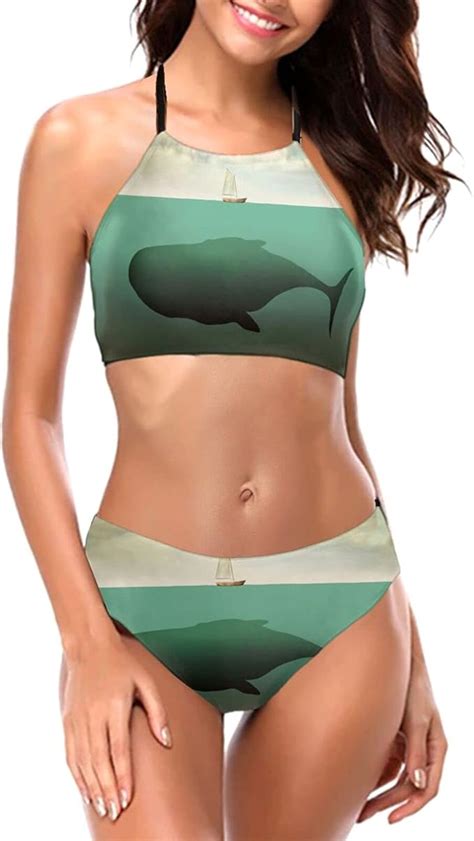 Norme Baleine Et Petit Yacht Ensemble De Bikini Sexy Pour Femmes Deux Pi Ces Licou T Maillots