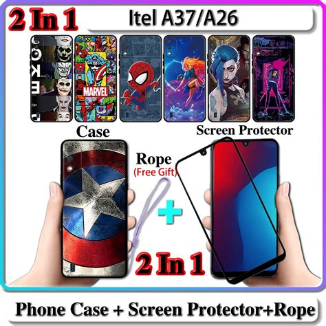 2 In 1 เคส Itel A37 A26 พร้อมกระจกนิรภัยกันรอยหน้าจอโค้ง เซรามิค ฮีโร่
