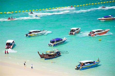 PATTAYA, THAILAND - MARCH 7, 2024, Top view of beautiful beach and