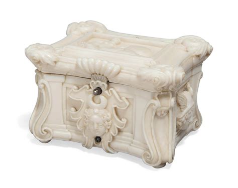 A CARVED IVORY MINIATURE CASKET