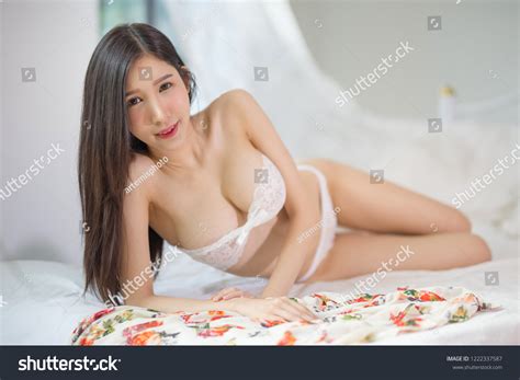 Sexy Woman White Lace Lingerie Posing Stock Photo 1222337587 Shutterstock