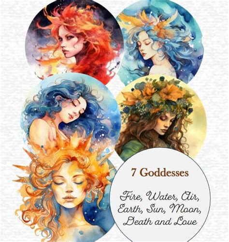 Goddess Elements Png Bundle 8 Divine Designs Fire Water Etsy