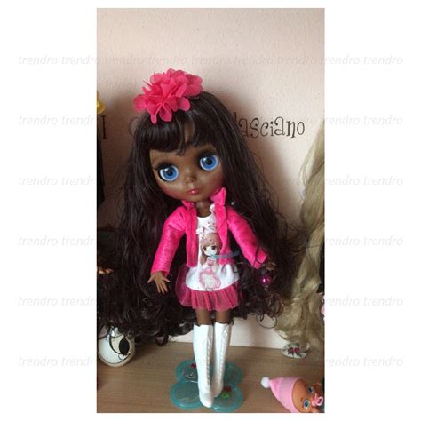 In Blythe Doll Joint Body Nude Super Black Skin Long Hair Eyes Color