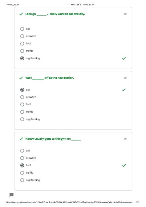 Master 6 - Final EXAM - INGLES EXAMEN - 1/ get crowded foot traffic