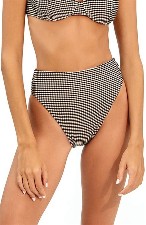 VIX PAULA HERMANNY Lupita High Waist Gingham Bikini Bottoms Editorialist