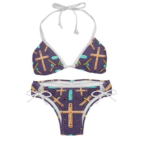 Easter Cross Detachable Sponge Adjustable Strap Bikini Set Two Pack