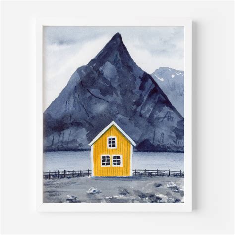 Norwegian Landscape Art Print Lofoten Islands Watercolor Painting Artic