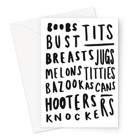 Boobs Word Art Greeting Card Funny Rude Boob Typography Etsy