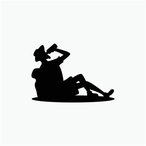 Silhouette Of Old Man Hiker Resting Drinking Water Vector Art