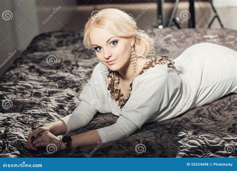 Sexy Blonde Girl On The Bed Stock Photo Image 53524698