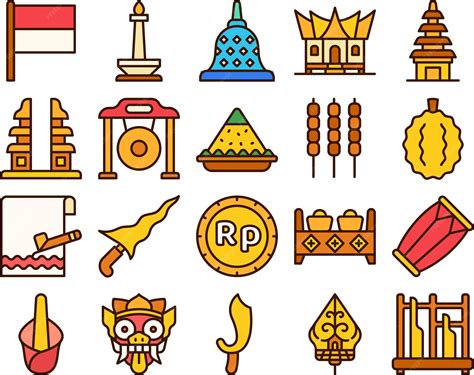 Premium Vector | Indonesia culture and landmark icon set vector