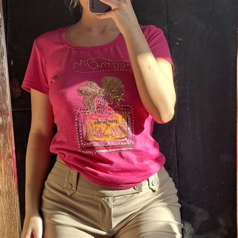 Hot Pink Graphic Top With Bedazzled Detailing Some Depop
