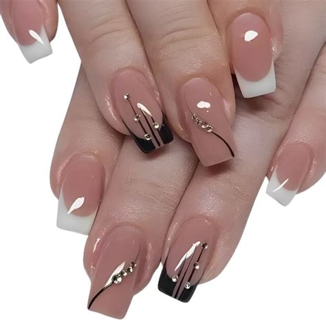Unhas Posti As M Dia Quadrada Nude Francesinha Decorada Reutiliz Vel Adesivo Shopee Brasil