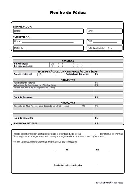 Modelo de recibo de ferias - Recibo de Férias EMPREGADOR: EMPREGADO