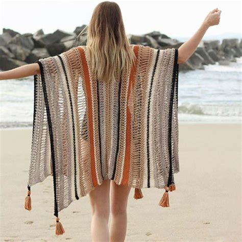 Jual Atasan Luar Rajut Garis Coklat Wanita Bikini Penutup Pantai Bali Di Seller Sangninja