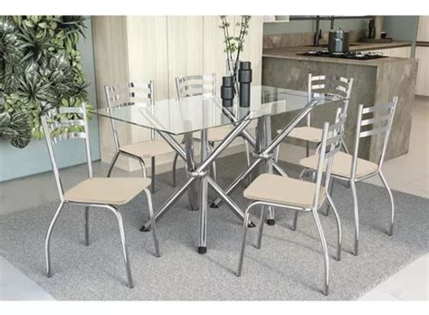 Sala De Jantar Volga 150 6 Cadeiras Portugal Cromada Nude MercadoLivre