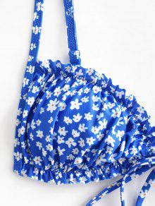 ZAFUL Ditsy Print Ruffle Tie Front Bikini Top In BLUE ZAFUL 2025