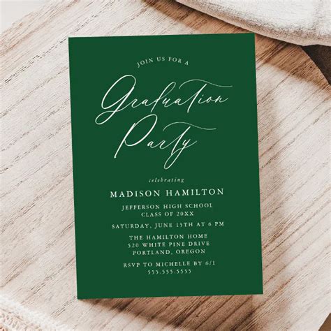 Elegant Calligraphy Green Graduation Party Invitation Zazzle