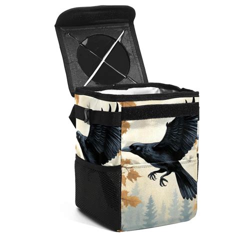 Crow Leak-Proof Foldable Car Garbage Can with Lid and Hanging Storage
