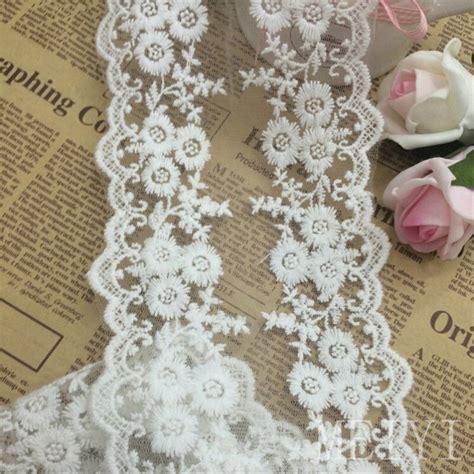 Yard Vintage Off White Cotton Double Blossom Embroidered Lace Edge