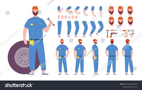 Auto Mechanic Holding Wrench Posing Isolated On White Background Over