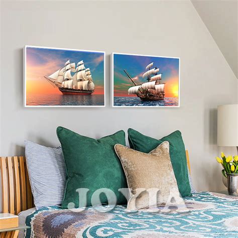 Modern Sunrise Seascape Canvas Print Sailing Ship Wall Art Poster