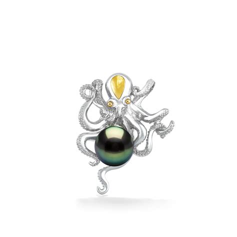 Octopus Pendant 10mm Tahitian Black Pearl Na Hoku