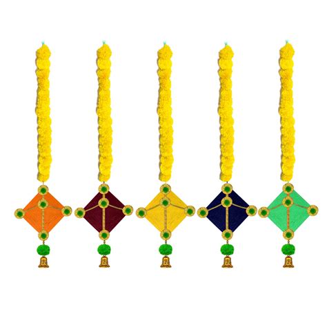 Ihandikart Handmade Artificial Marigold Flowers Woolen Hanging Kite