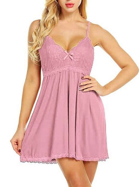 Dymade Women S Plus Lingerie Sleepwear Lace Sleeveless V Neck Pure Color Sexy Negligee