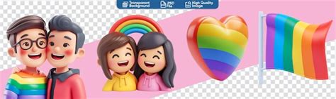 Premium Psd Large Lgbt Pride Set Heart Rainbow Flag Gay Duo D Render