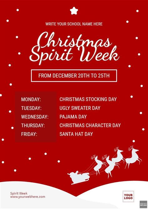 Holiday Free Spirit Week Template Spirit Week Holiday Spirit Week