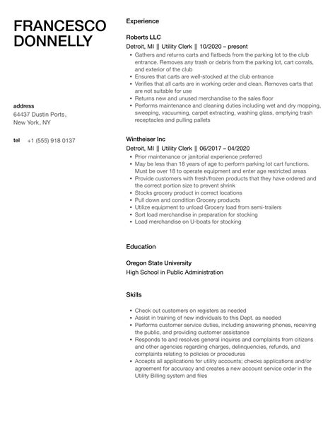 Utility Clerk Resume Samples Velvet Jobs
