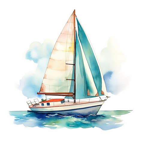 Boot See Yacht Segelboot Segelschiff Reisen Wasser Aquarell Blau Ozean