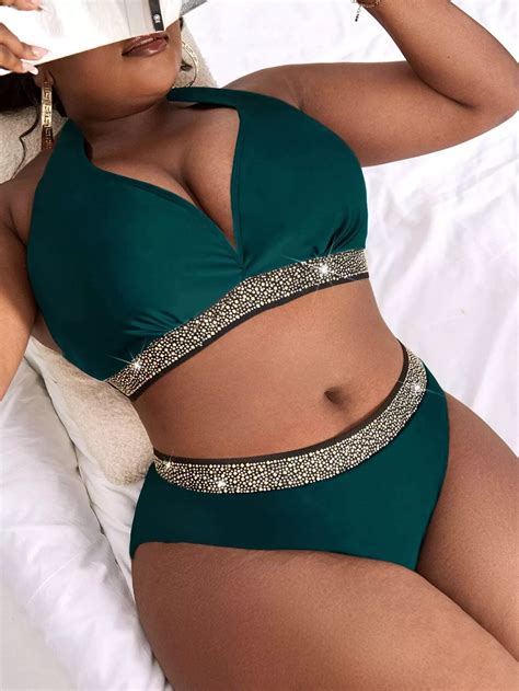 Plus Glitter Trim Bikini Set Halter Bra High Waist Bottom Piece Bathing Suit Artofit