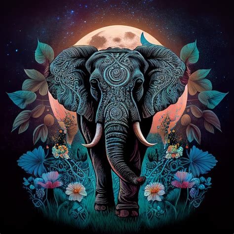 Premium Photo Boho Elephant Flower Moontribal India Hippie Dark