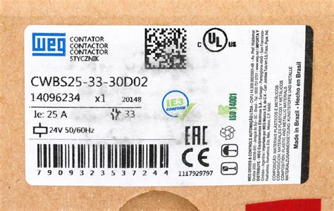 IEC Safety Contactor: 25A, 24 VAC (50/60Hz) coil voltage (PN# CWBS25-33 ...