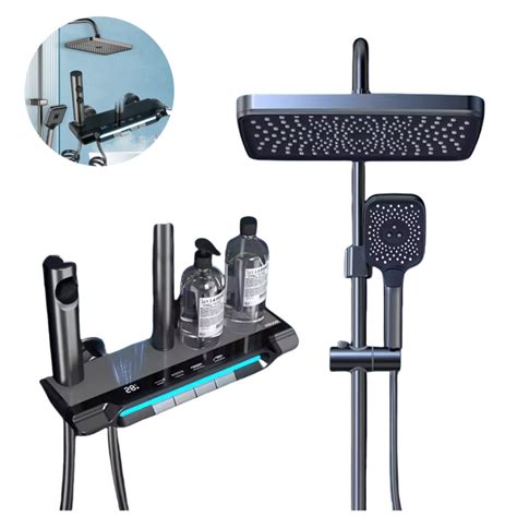 Duchas Modern Digital Cold And Hot Water Brass Luxury Rain Mixer Led System Thermostatic Piano