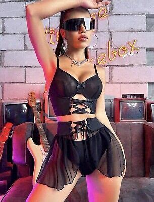 Lace Up Front Mesh Sexy Lingerie Set Ebay