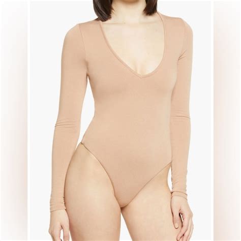 Naked Wardrobe Tops Naked Wardrobe V Neck Thong Bodysuit Tan Poshmark