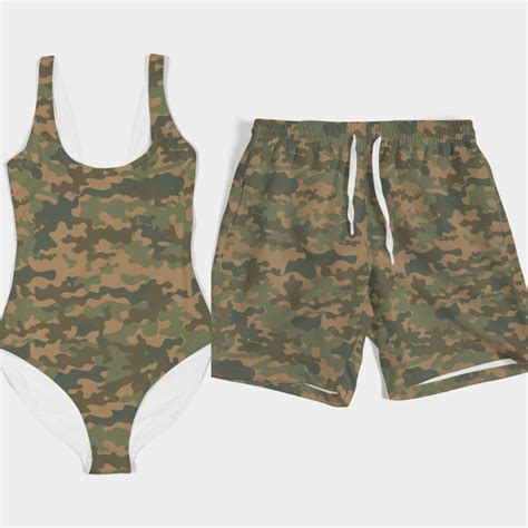 Matching Swimwear Set Swimsuit Bikini Trunks And Accessories For Couples Camo Etsy