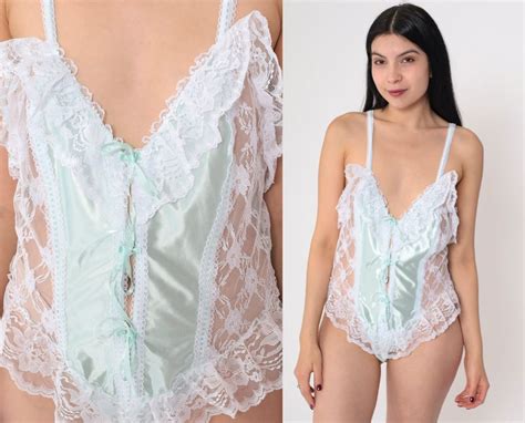 Mint Green Lace Bodysuit S Lingerie Romper Sheer White Floral Shop Exile Tucson AZ