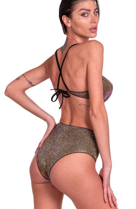 Bikini Balconette Slip R Tro Avec Armature En Iridescent Glitter Taille S Couleur Jaune Slip