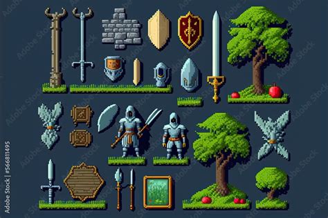 Illustration of indie game assets - 8 bit /16 bit pixel art lookalike ...