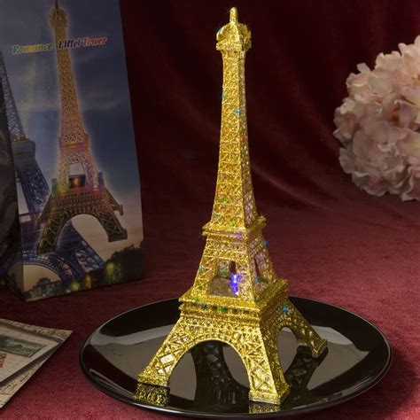 Eiffel Tower Centerpiece With Gold Glitter In Clear Acrylic Plastic With Colorful