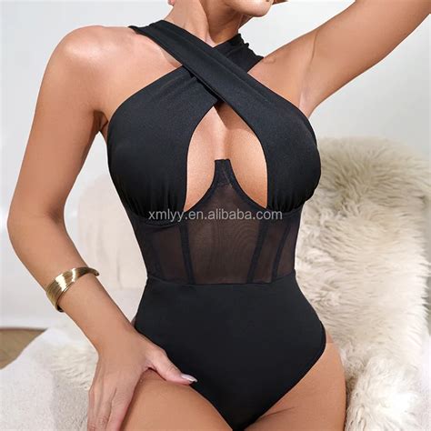 Hot Girl Hollow Out Solid Color Sexy Jumpsuits Playsuits Cross Neck