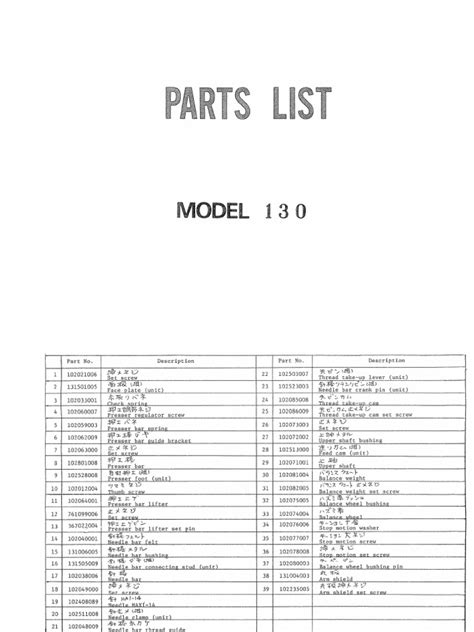 Parts List Janome Model 130 | PDF