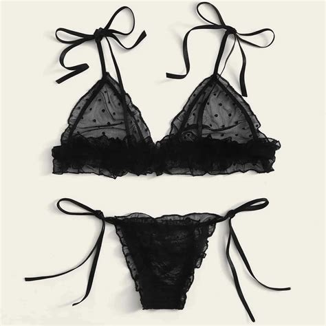 Dot Bandage Set Women Bra Lace Thong Sexy Wireless Mesh Underwear Lingerie Sexy Men Big And